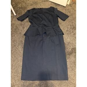 Lafayette 148 York Blue Peplum Midi Sheath Dress Women's Size 10